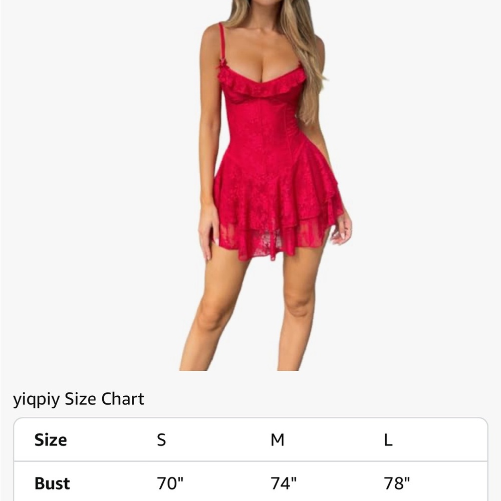 Red Lace Ruffle Mini Dress – Corset Backless Cami Dress (NWT, Size M) - Picture 12 of 12
